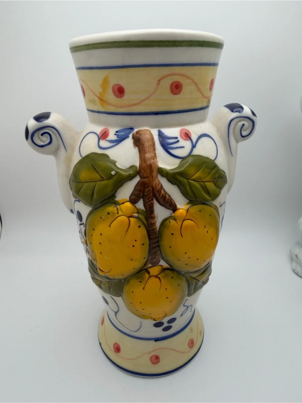 Hand-Painted Ceramic Vase with Yellow Fruit Motif